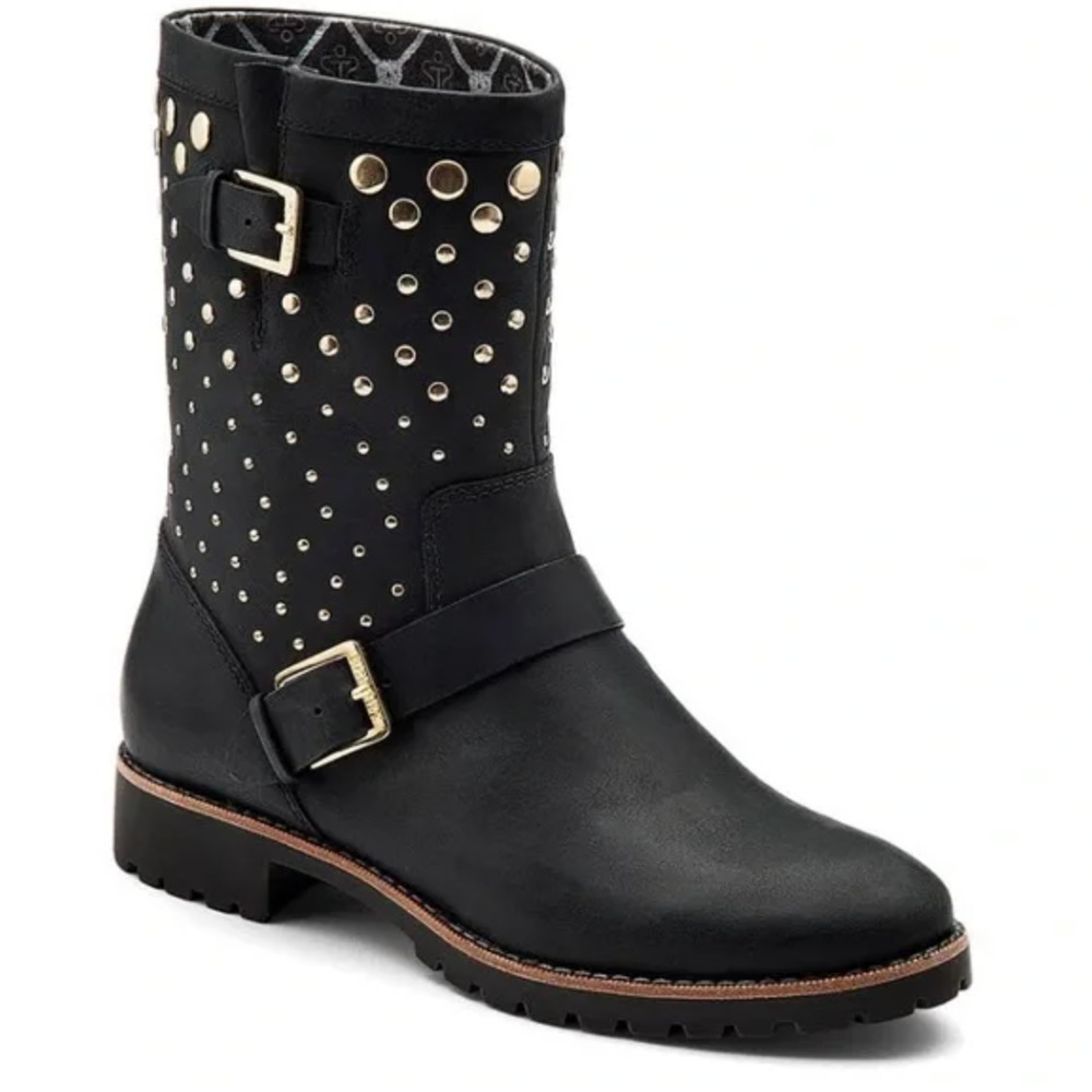 Sperry Britt Gold Studded Black Pull On Boots with Buckles • Size 9 🗣